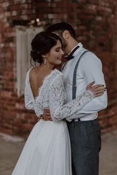 Lace Full Sleeves Two-piece Wedding Dress Beach
