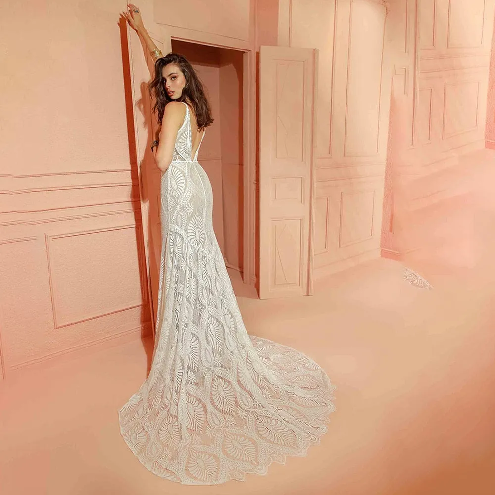 Lace Mermaid Backless Wedding Dress