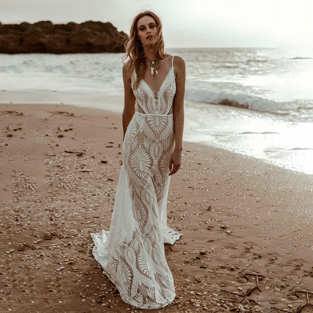 Lace Mermaid Backless Wedding Dress