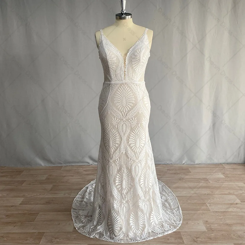 Lace Mermaid Backless Wedding Dress