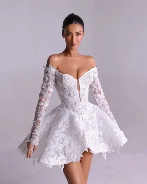 Lace Mini Party Dress Sweetheart Long Sleeves Short Prom Gowns Elegant Women Birthday Party Gowns A Line Formal Dress