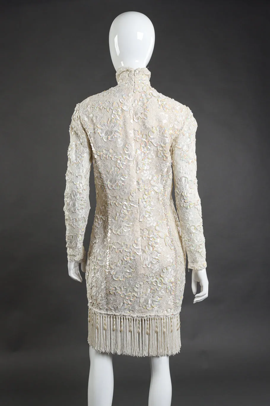 Lace Sequin Fringe Beaded Cocktail Dress