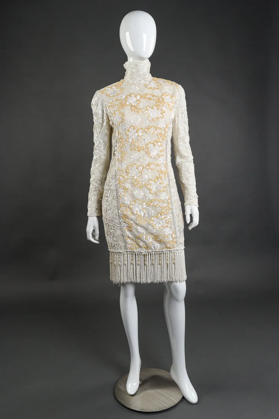Lace Sequin Fringe Beaded Cocktail Dress