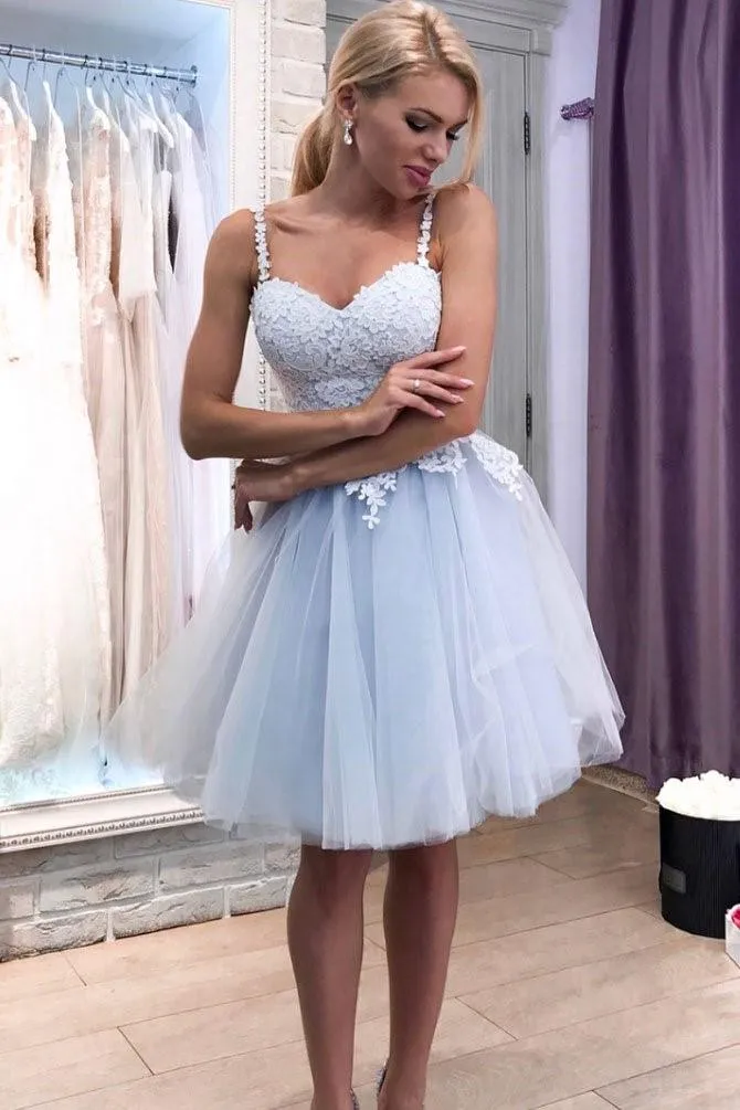 Lace Sweetheart Dusty Tulle Homecoming Party Dress with Shoulder Straps