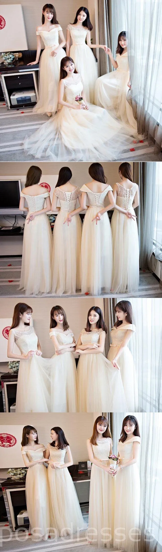 Lace Tulle Cute Long Bridesmaid Dresses, Cheap Bridesmaid Dresses, BD003