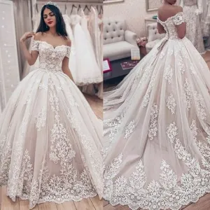 lace wedding dresses for bride boho appliqué off the shoulder elegant cheap bridal dresses