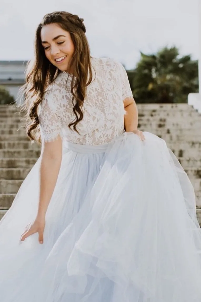 Lace&Tulle Bohemia Wedding Dresses with Short Sleeves