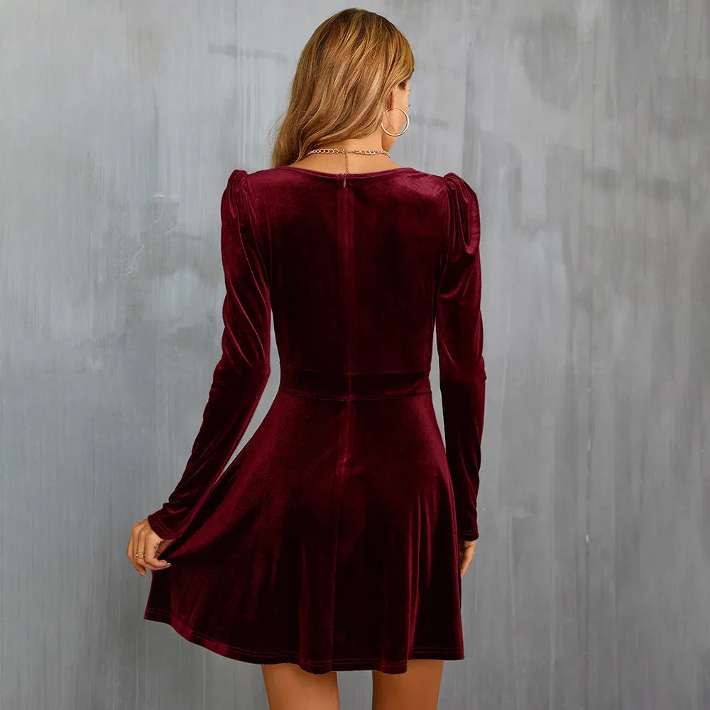 Lacey - V neck Tight Waist Woman's Velvet Dress