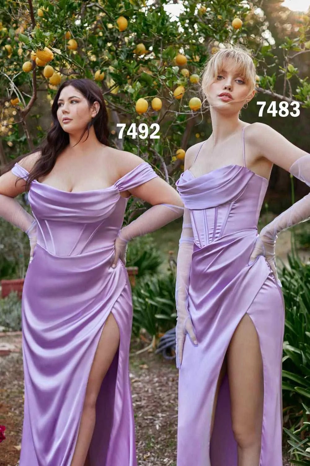 Ladivine 7492C Satin Off the Shoulder Corset Satin Gown