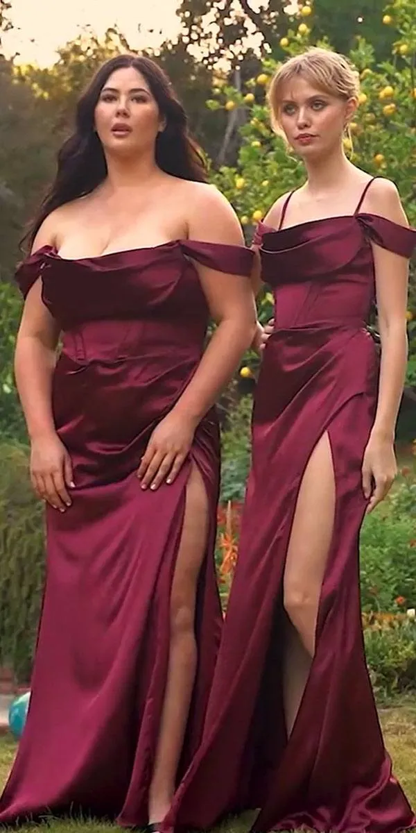 Ladivine 7492C Satin Off the Shoulder Corset Satin Gown