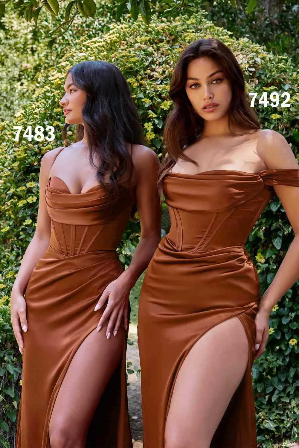 Ladivine 7492C Satin Off the Shoulder Corset Satin Gown