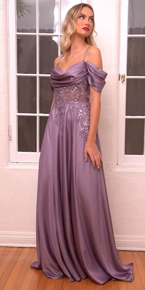 Ladivine OC012 Long Satin Off the Shoulder Gown