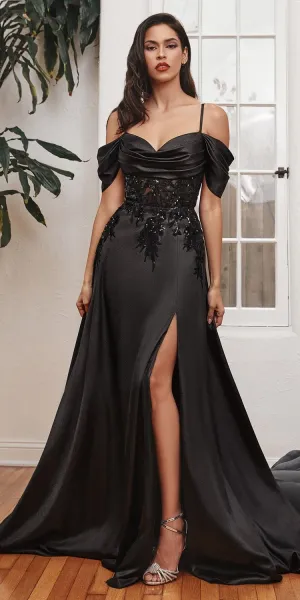Ladivine OC012 Long Satin Off the Shoulder Gown