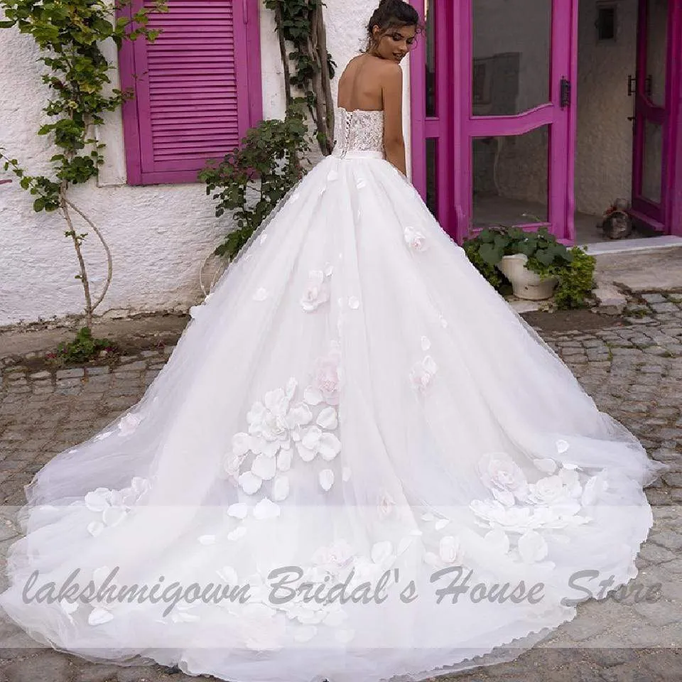 Lakshmigown Luxury 3D Flowers Wedding Gowns Princess Bridal Dress