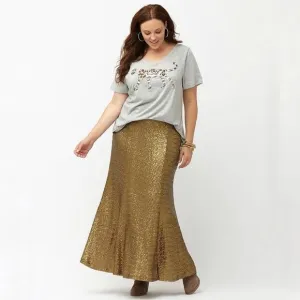 Lane Bryant Womens Sequin Maxi Skirt Size 22 Gold Mermaid Metallic Dressy NWT