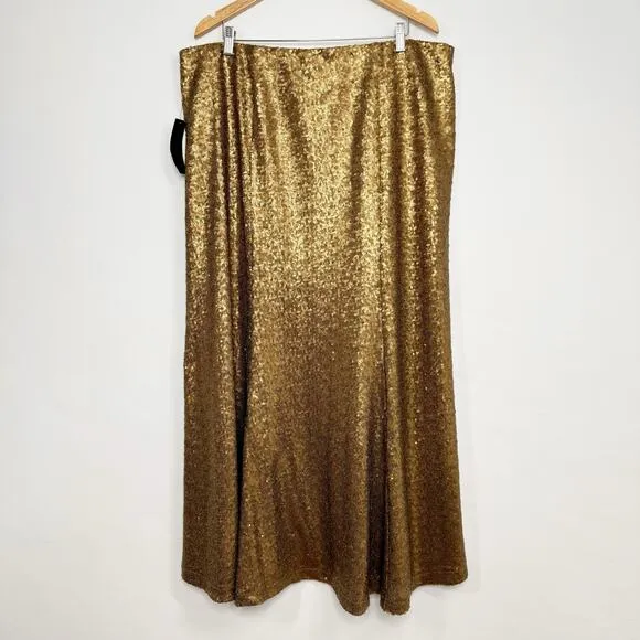 Lane Bryant Womens Sequin Maxi Skirt Size 22 Gold Mermaid Metallic Dressy NWT