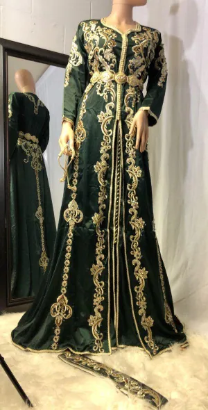 Latest beautiful embroidered Arabic bridal dress in green color # A2200