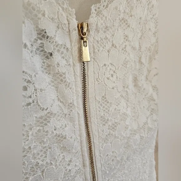 Laundry by Shelli Segal Cream Lined Long Sleeve Zipper Lace Dress-Size 4