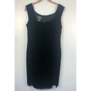 Lauren Ralph Lauren Sz 10 Black Velvet Midi Evening Dress 90s Classy Silk Blend