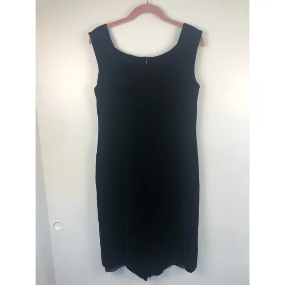 Lauren Ralph Lauren Sz 10 Black Velvet Midi Evening Dress 90s Classy Silk Blend
