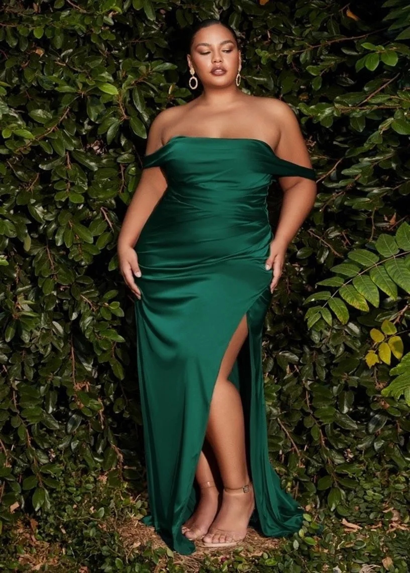 Leeza Satin Off Shoulder Maxi Dress Curve Smokey Blue