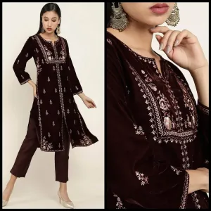 Lemon Tart Unstitched Velvet Embroidered Kurti WLUFVEL8