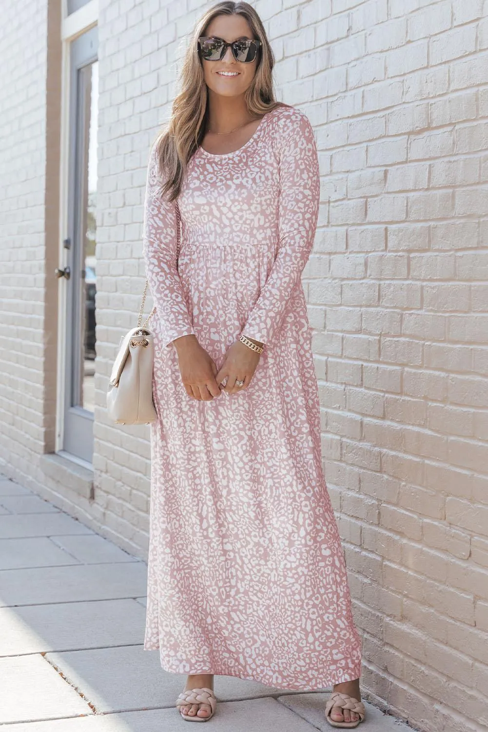Leopard Print Long Sleeve Maxi Dress