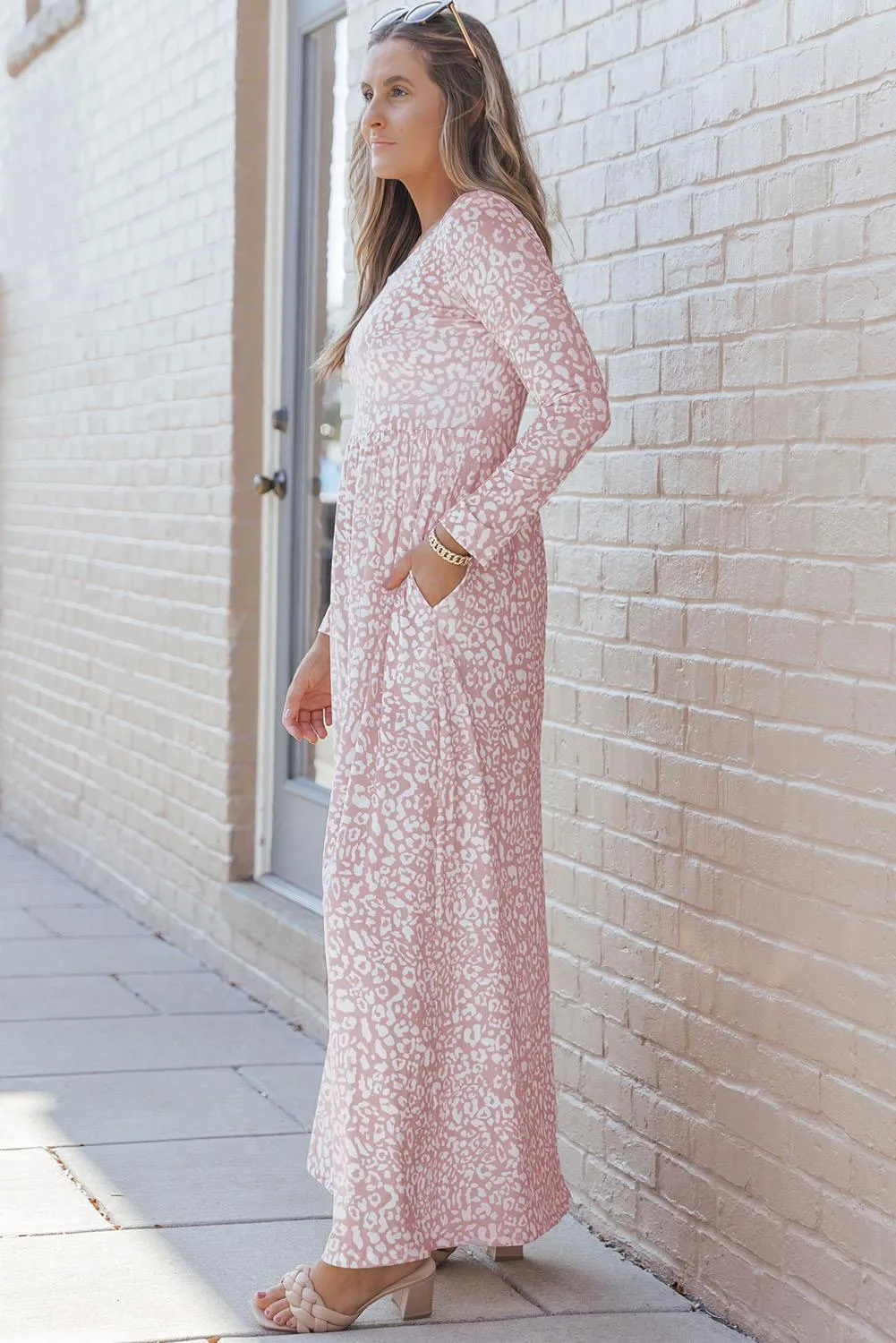 Leopard Print Long Sleeve Maxi Dress