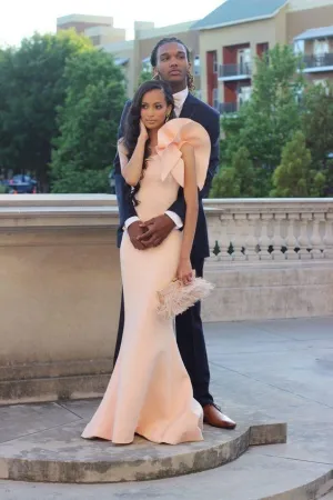 Light Pink Satin Mermaid Evening Dress with Flounced One Shoulder