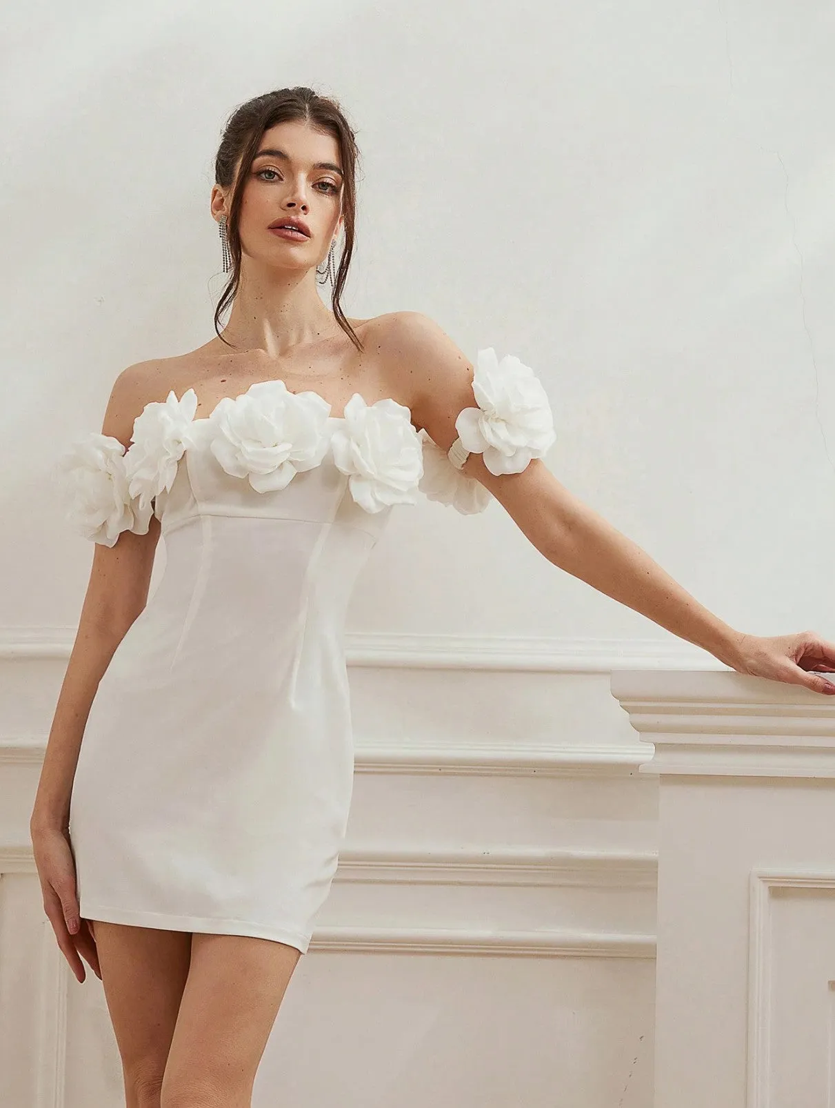 Livvy Off the Shoulder Flower Mini Dress