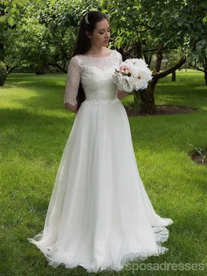 Long Sleeve A-line See Through Cheap Wedding Dresses Online, WD340