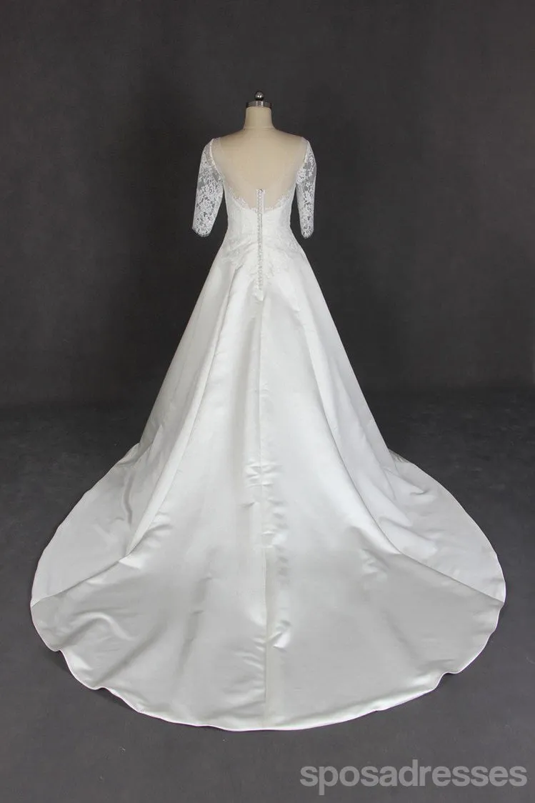 Long Sleeve Lace Tulle Wedding Dresses, Custom Made Long Wedding Gown, Cheap Wedding Gowns, WD202