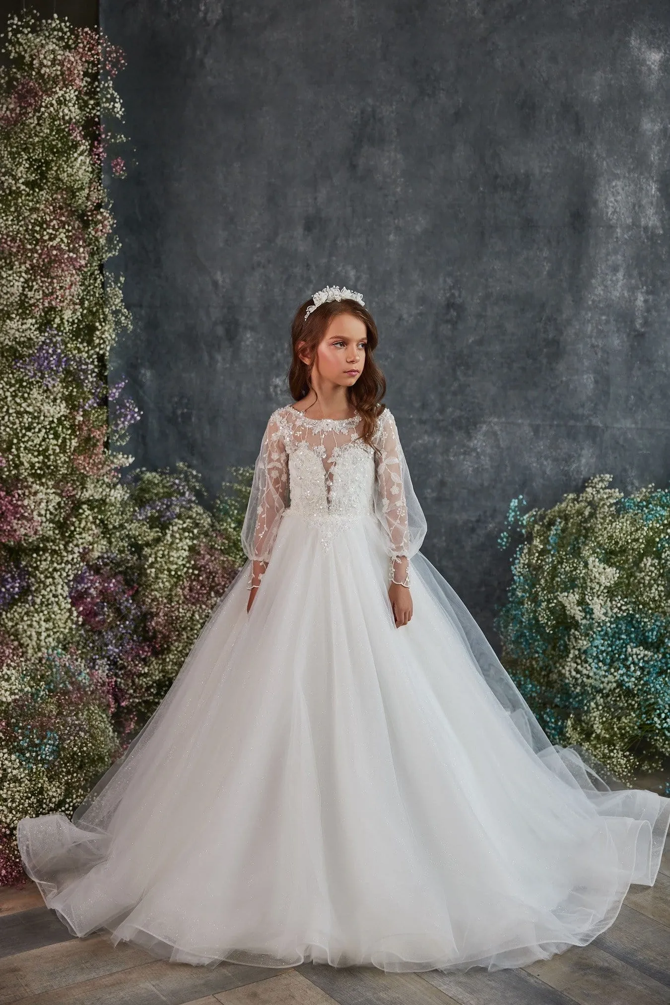 Long Sleeve Sparkly Ball Gown for Junior Bridesmaids