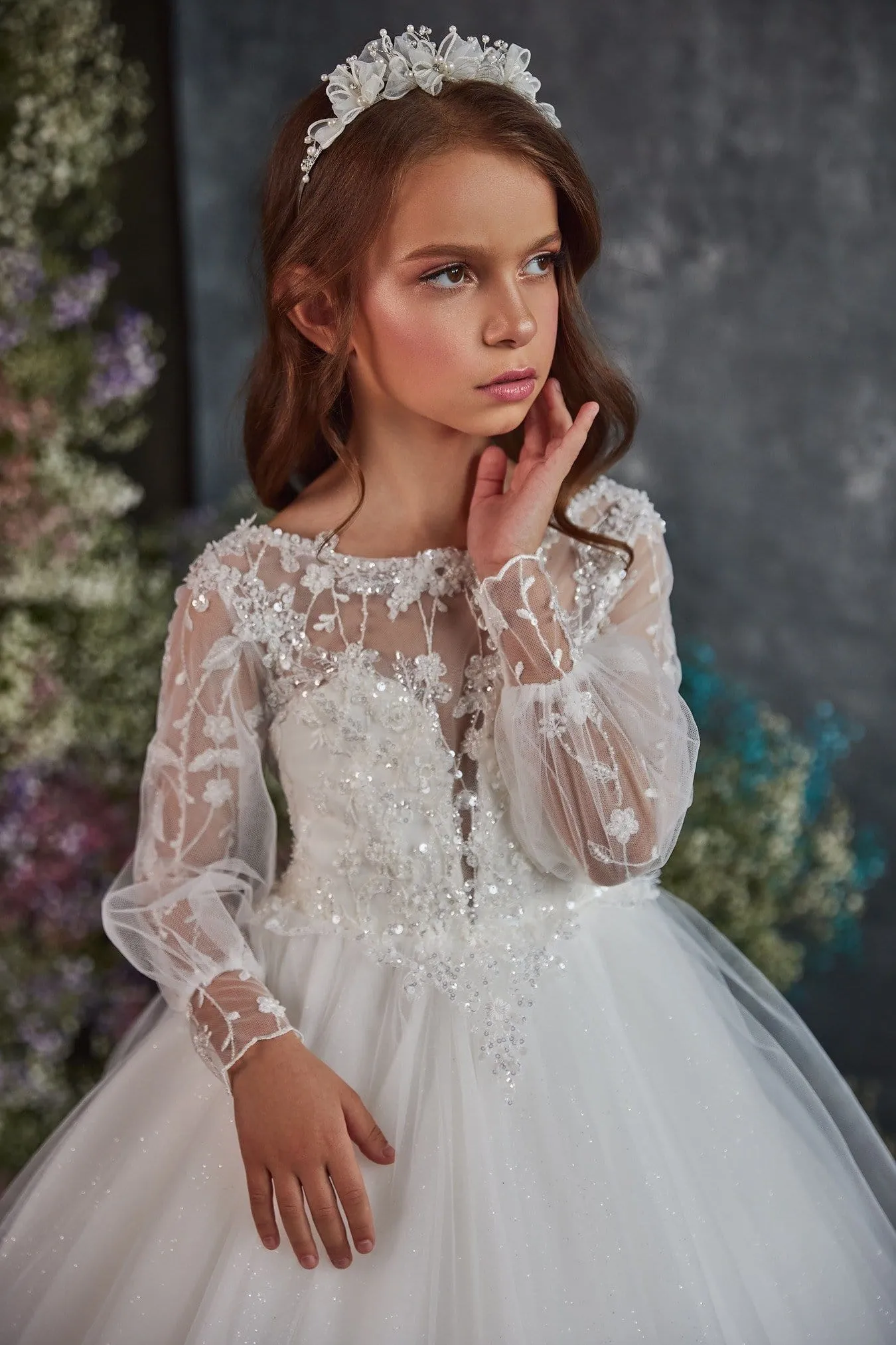 Long Sleeve Sparkly Ball Gown for Junior Bridesmaids