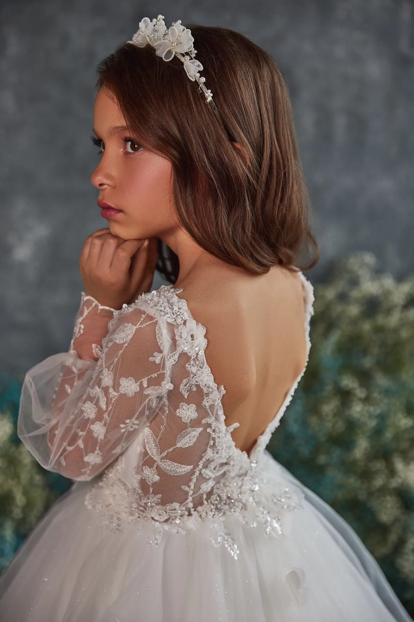 Long Sleeve Sparkly Ball Gown for Junior Bridesmaids