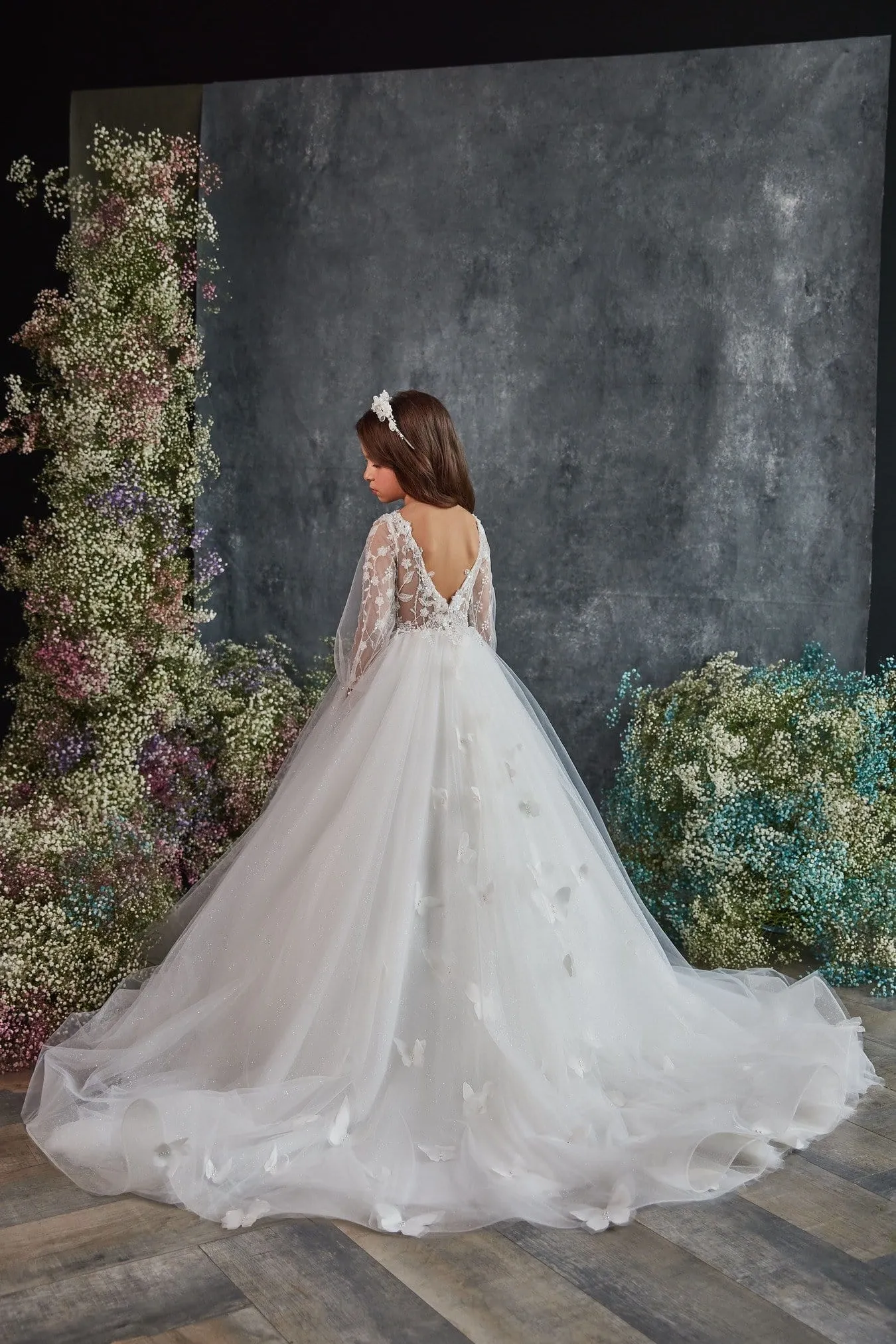 Long Sleeve Sparkly Ball Gown for Junior Bridesmaids
