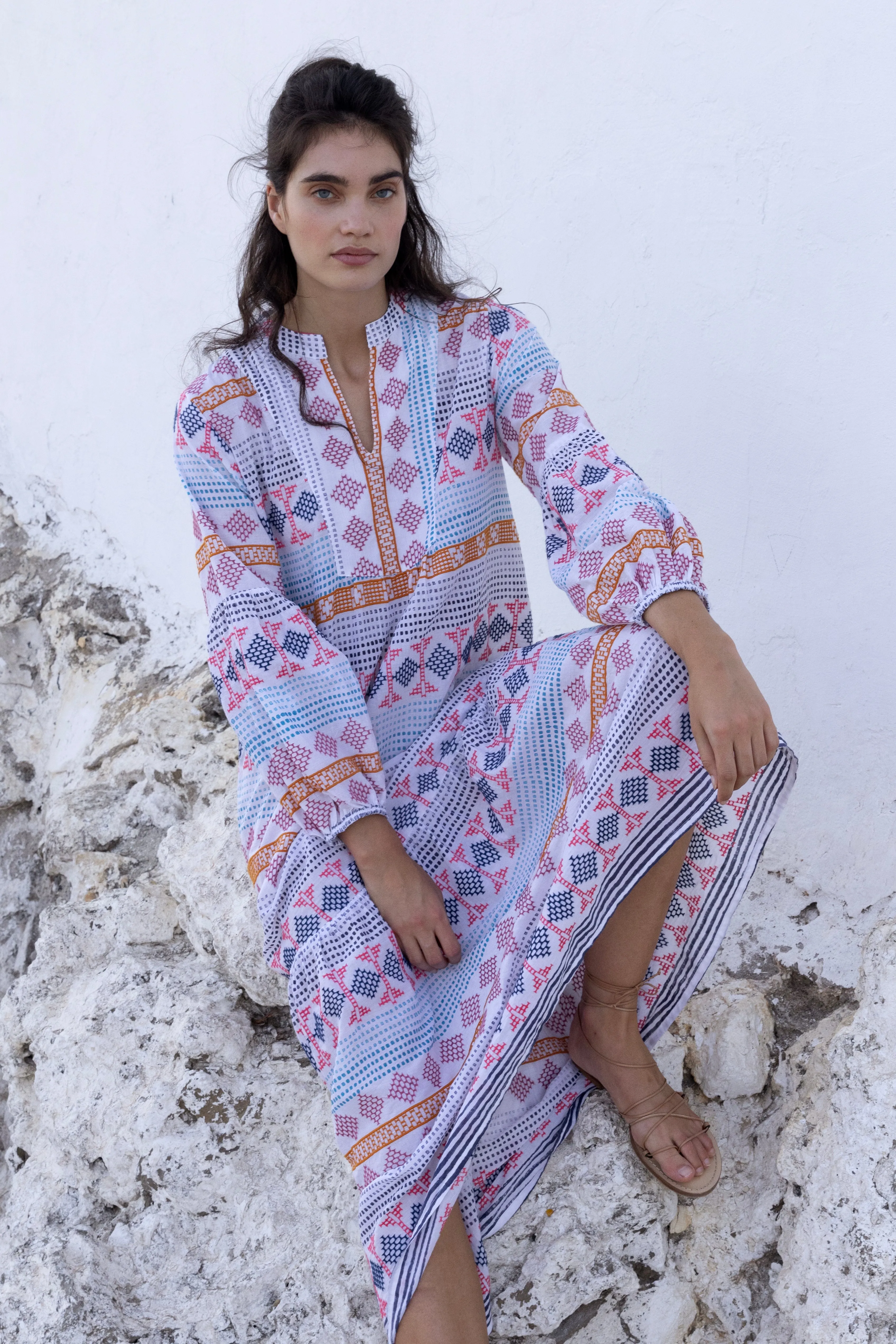 Long Sleeve Yoke Maxi- Casablanca Multi