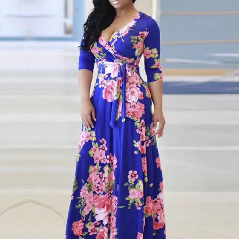 Long Sleeved Maxi Dress with Large Floral Print