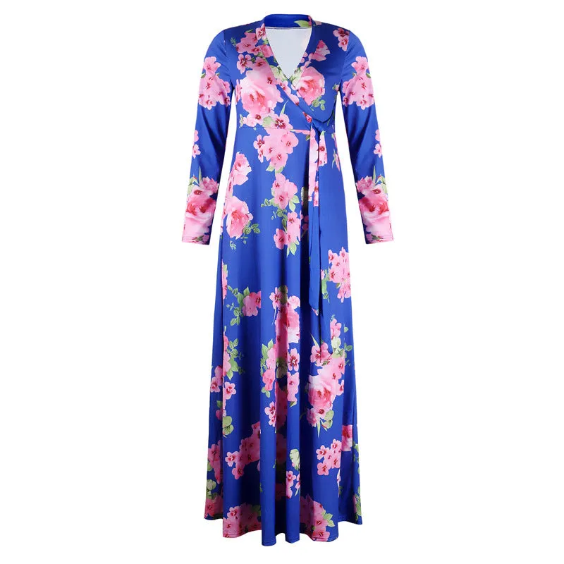 Long Sleeved Maxi Dress with Large Floral Print