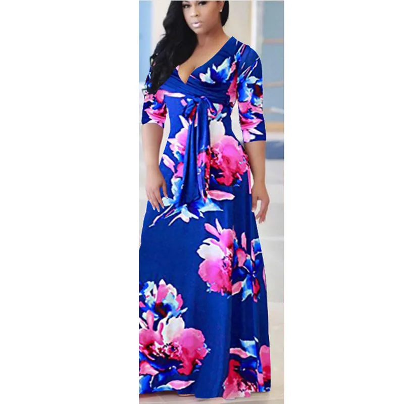 Long Sleeved Maxi Dress with Large Floral Print