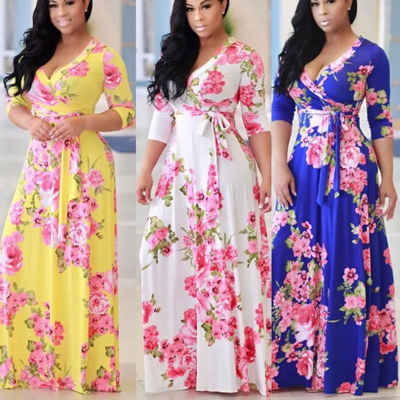 Long Sleeved Maxi Dress with Large Floral Print