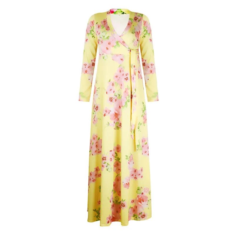 Long Sleeved Maxi Dress with Large Floral Print