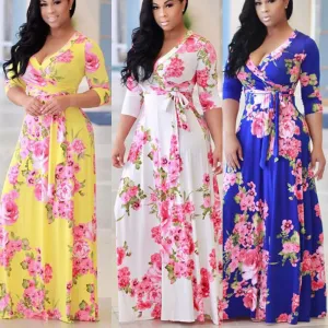 Long Sleeved Maxi Dress with Large Floral Print