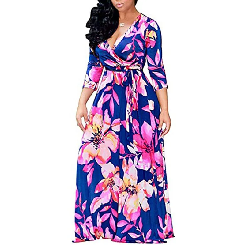 Long Sleeved Maxi Dress with Large Floral Print