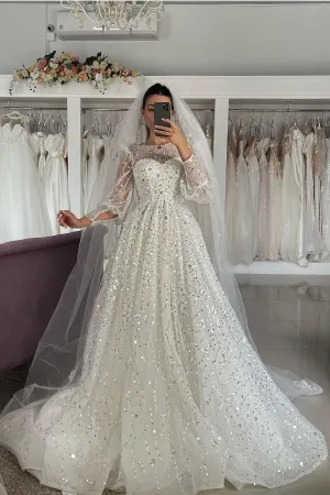 Long Sleeves Beaded Wedding Dresses 2023