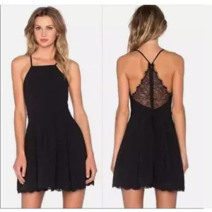 Lovers   Friends Dress Womens XS Fit &amp; Flare Cocktail Lace Open Back Pleated
