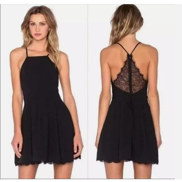 Lovers   Friends Dress Womens XS Fit &amp; Flare Cocktail Lace Open Back Pleated