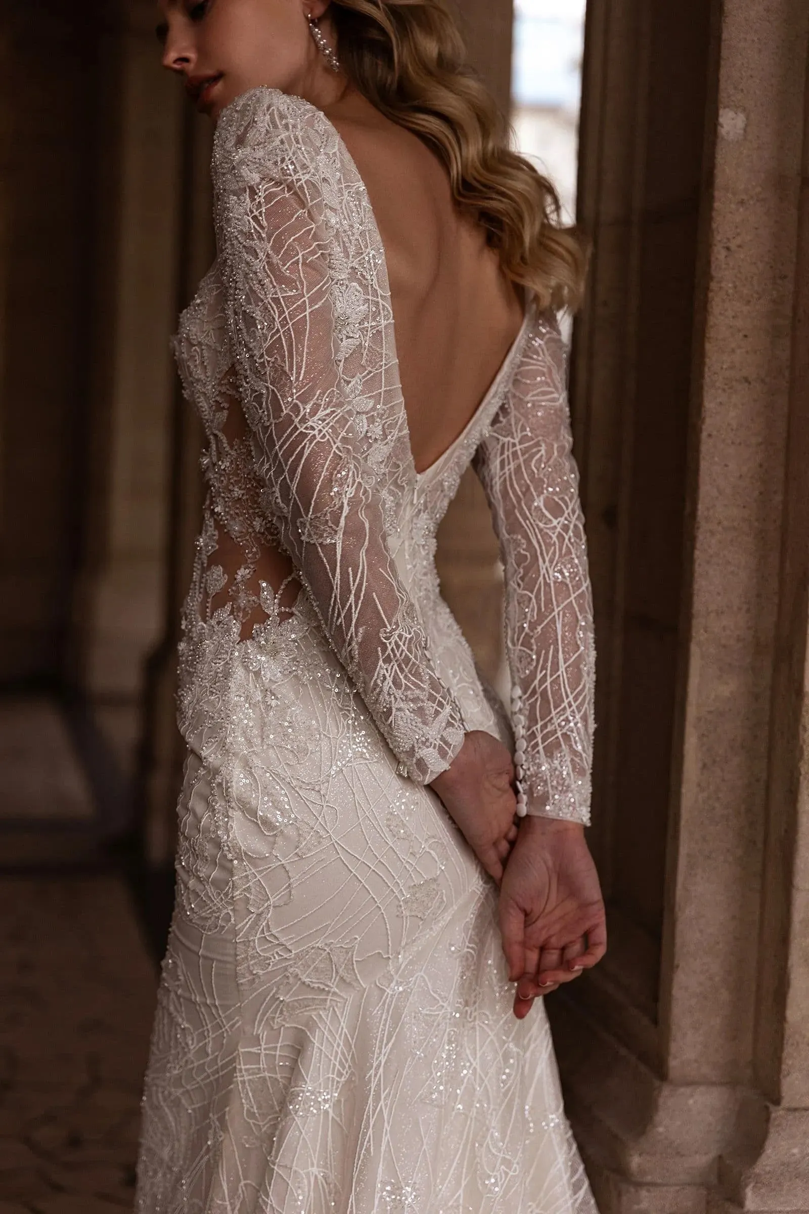 Loverxu Mermaid Sexy Wedding Dresses V-Neck Long Sleeve Vestido De Novia