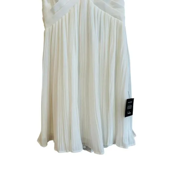 Lulus Amalfi Coast White Pleated Flutter Short Sleeve V Neck Mini Dress Size XS