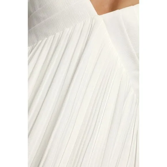 Lulus Amalfi Coast White Pleated Flutter Short Sleeve V Neck Mini Dress Size XS